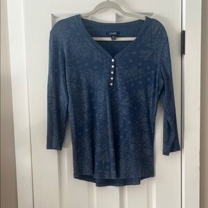 Chaps Navy Paisley Long Sleeve Top